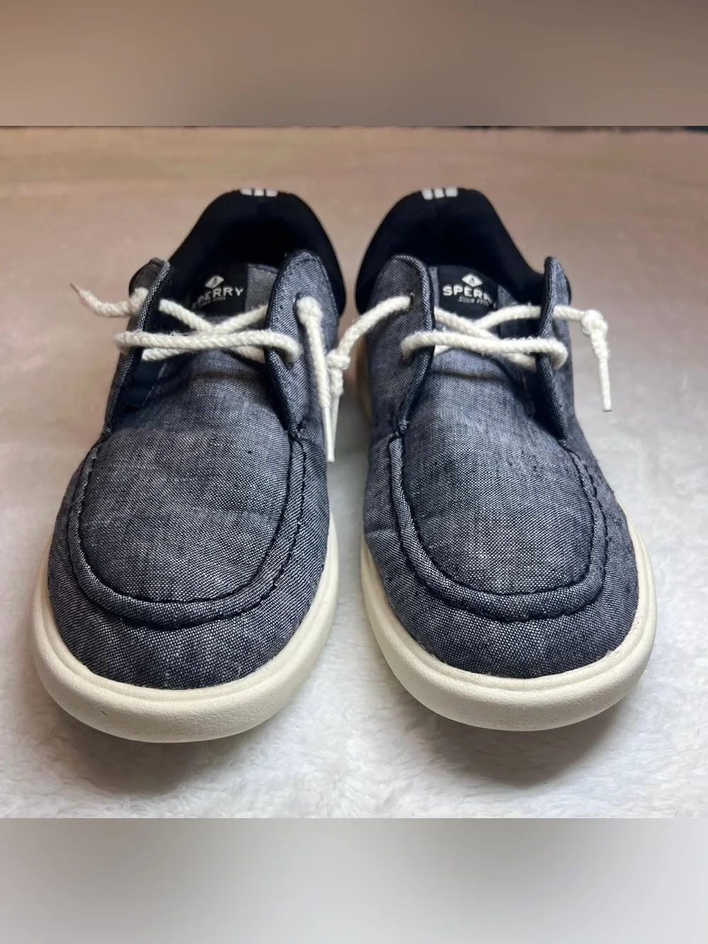 Sperry Men’s Charcoal Canvas Boat Shoes with White Laces